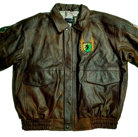 Rare Tilted Kilt Pub White Marsh Burks Bay Mens Leather Bomber Jacket Brown XL - Picture 2 of 12